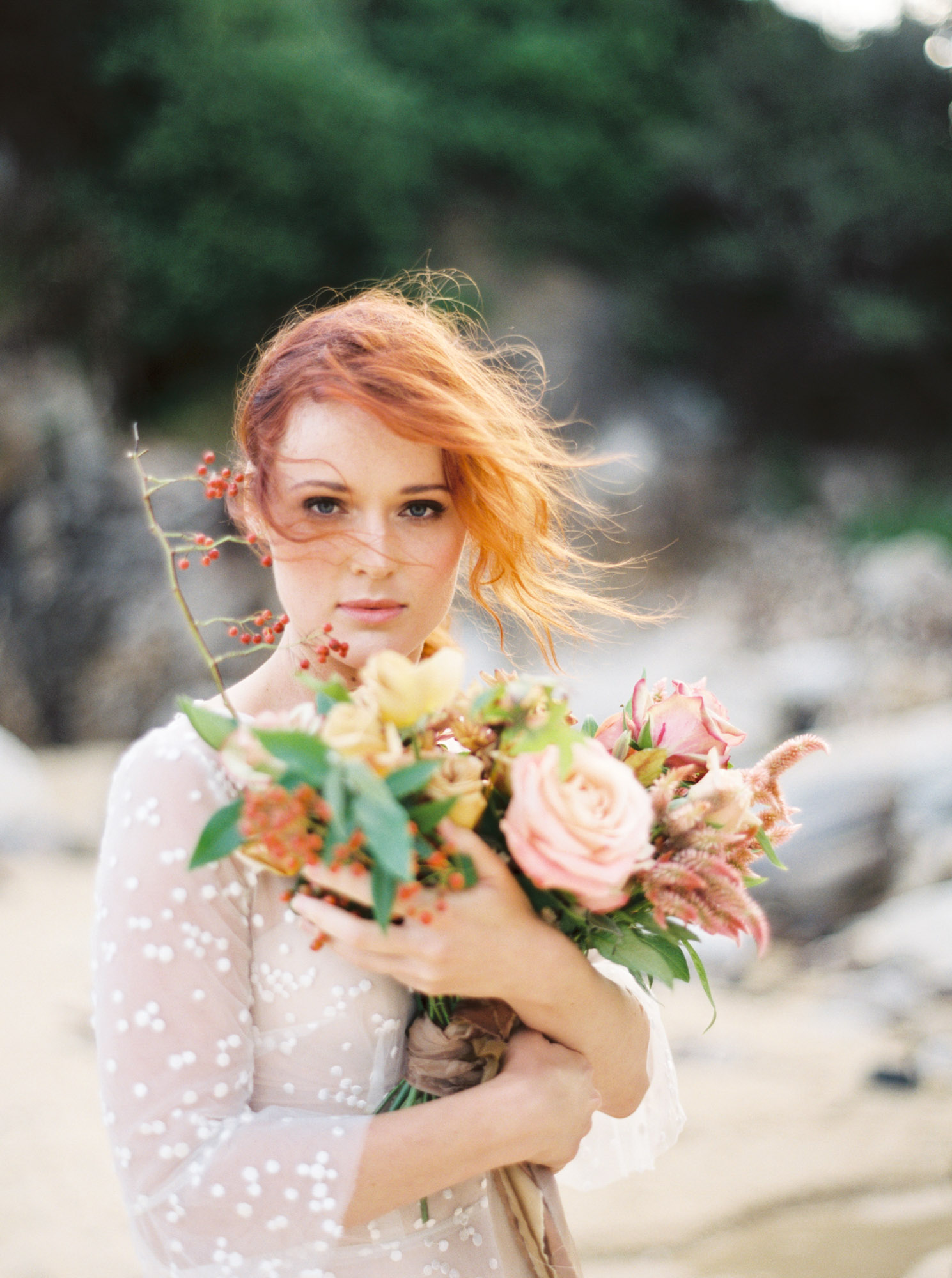 Fine art film timeless elegant beach bride captured by Sheri McMahon Photography
