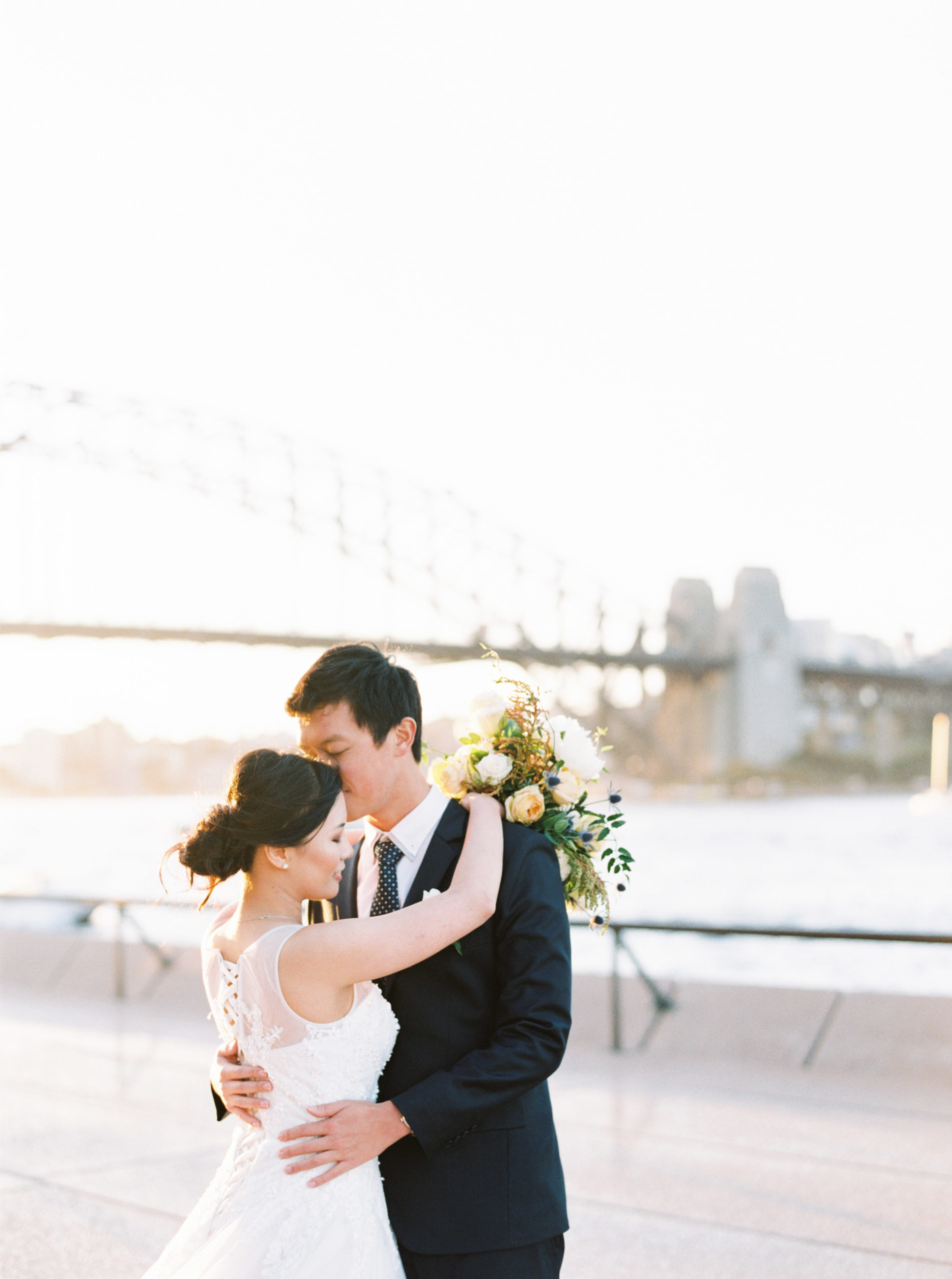 Fine art film pre wedding photo session in Sydney at the Opera House for Singapore couple